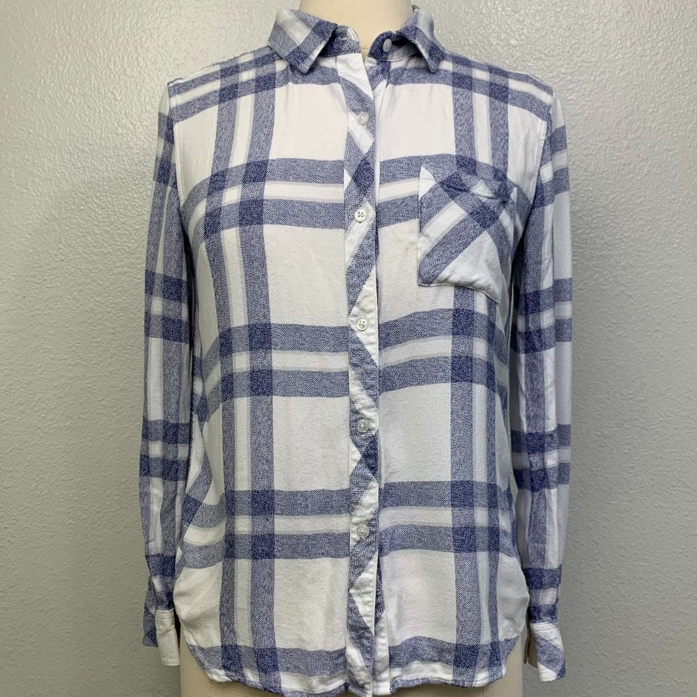 Rails Blue White Plaid Button Down Long Sleeve Shirt Top Blouse Size Small